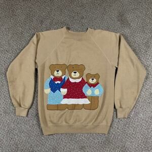 VTG Teddy Bear Sweatshirt Womens M Grandma Hanes Raglan Granny Brown 80s 90s